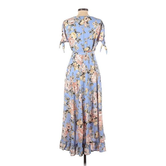 Miami Floral Midi Wrap dress Light Blue XS - Picture 2 of 3